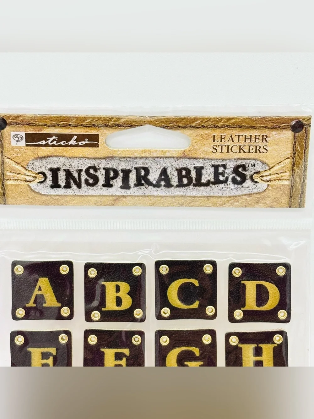 Sticko Inspirables Leather Alphabet Stickers Brown SPIN027 EK Success Scrapbook